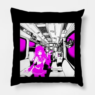 Anime girl taking a train ride Pillow