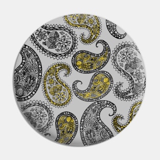 Paisleys pattern - Grey and Yellow Pin