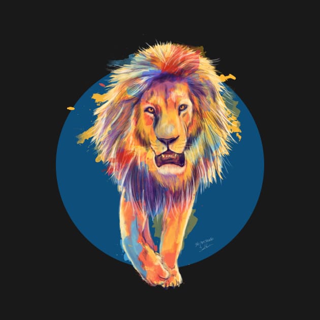 The King, Blue Edition, Colorful Lion Illustration by Flo Art Studio