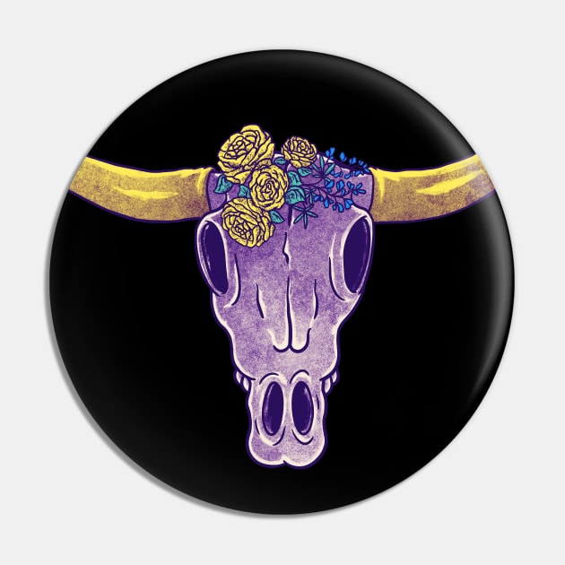 Longhorn Skull an Yellow Roses | Vulture Culture Goblincore Cottagecore Yellow rose of Texas Pin by anycolordesigns