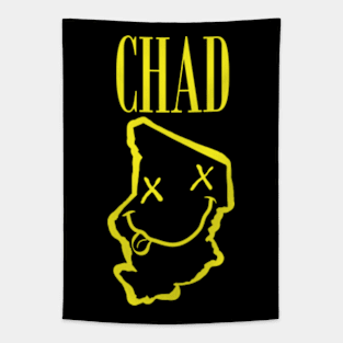 Vibrant Republic of Chad Africa x Eyes Happy Face: Unleash Your 90s Grunge Spirit! Smiling Squiggly Mouth Dazed Smiley Face Tapestry