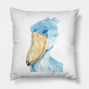 Shoebill watercolor bird portrait Pillow