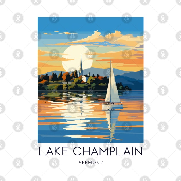 A Pop Art Travel Print of Lake Champlain - Vermont - US by Studio Red Koala