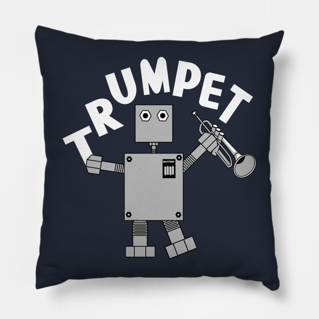 Trumpet Robot White Text Pillow by Barthol Graphics