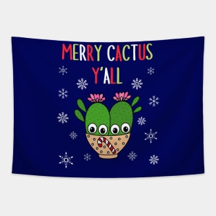 Merry Cactus Y'all - Cacti Couple In Christmas Candy Cane Bowl Tapestry