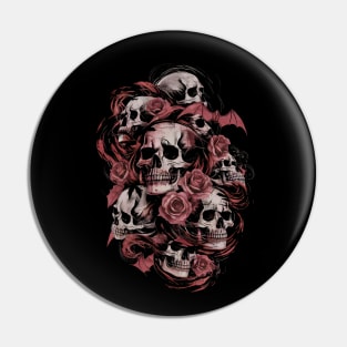 Skulls, Bats And Roses Pin