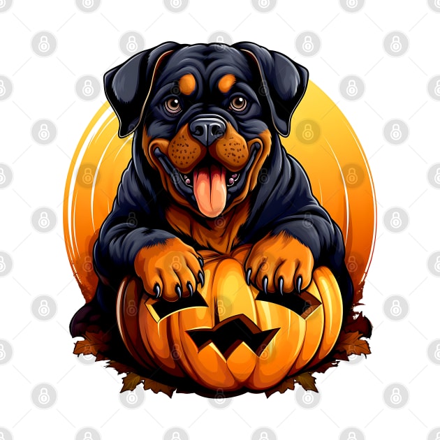 Rottweiler Dog inside Pumpkin #2 by Chromatic Fusion Studio