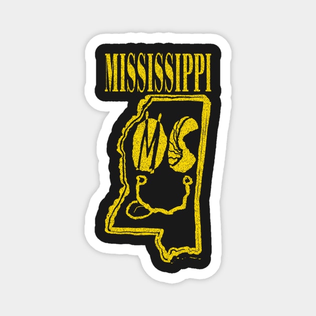 Mississippi Grunge Smiling Face Black Background Magnet by pelagio