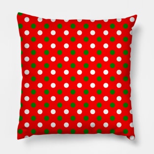 Christmas - Green and White Polka Dots Pattern on Red Background Pillow