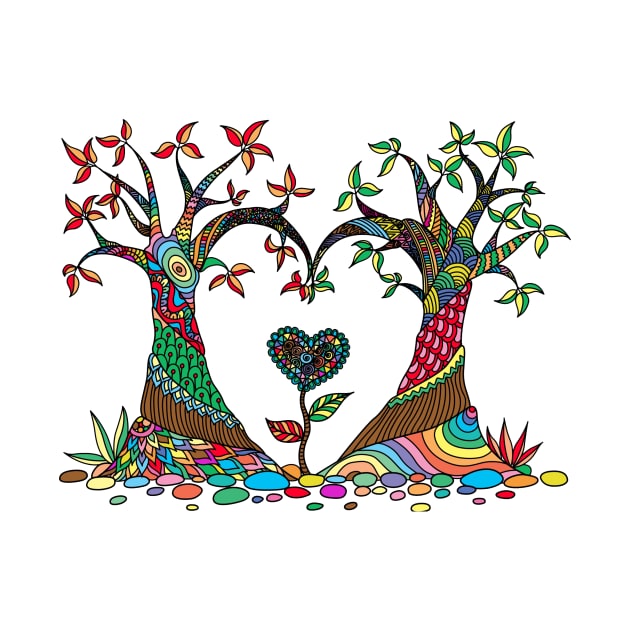 The Colourful Love Tree Design T-Shirt by wny2017