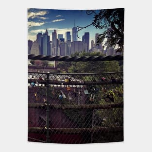 Manhattan Skyscrapers Skyline Love Padlocks NYC Tapestry