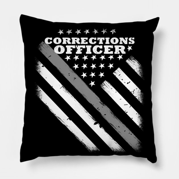 Corrections Officer Flag - Thin Silver Line American Flag Pillow by bluelinemotivation