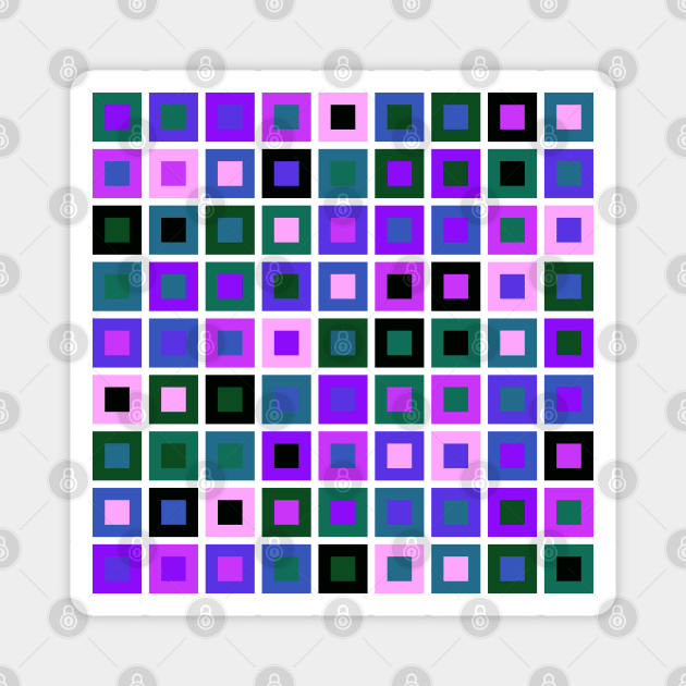 Abstract Square Geometric | Pop Fashion Modern Fusion Layered Blue Green Pink Sparse Magnet by aRtVerse