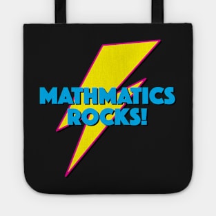 MATHMATICS ROCKS! LIGHTNING LOGO SLOGAN FOR TEACHERS, LECTURERS ETC. Tote