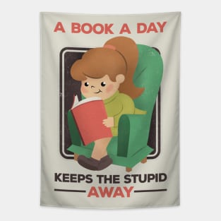 A Book A Day Keeps The Stupid Away Retro Cartoon Girl Tapestry