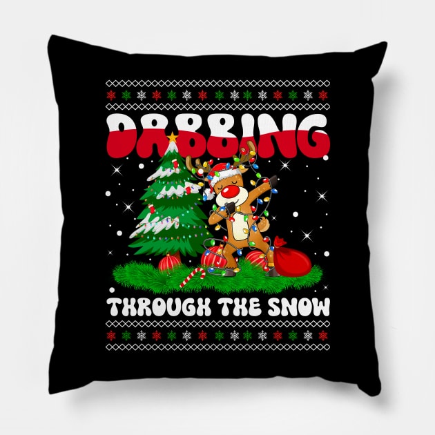 Dabbing Through The Snow Reindeer Dab Dance Christmas Lights Pillow by wonderws