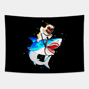 Pug Riding Shark Tapestry