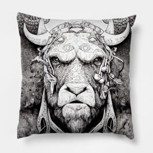 Bison Buffalo Animal Wild Nature Illustration Line Epic Illustration Line Art Pillow