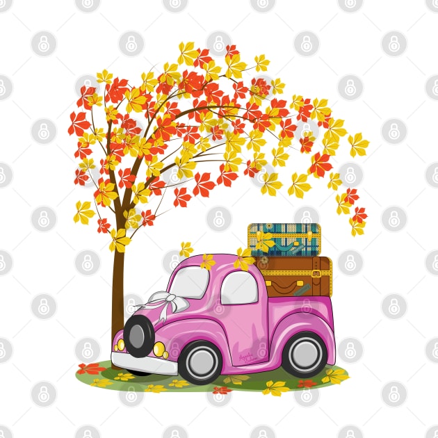 Vintage Car And Autumn Tree Art by Designoholic