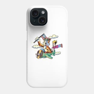 Calvin and Hobbes ride a rocket Phone Case