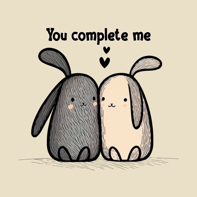 You Complete Me - Cute Bunnies in Love by Unified by Design