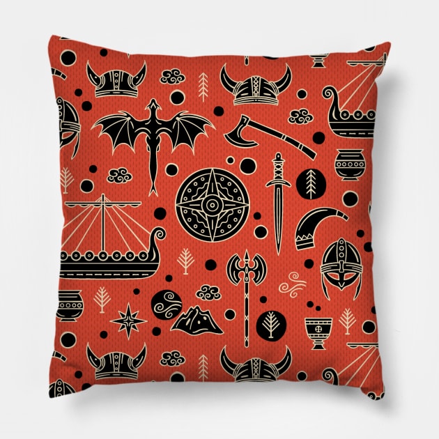 Viking Nordic Pattern for Children on Red Pillow by Simplulina