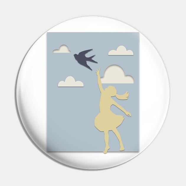 Paper cutout girl reaching for bird Pin by faboop