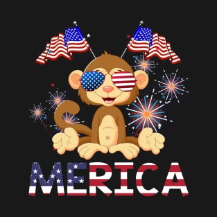 Merica Monkey Usa American Flag Independence T-Shirt