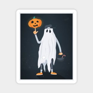 Ghost men with pumpkin head and candies Magnet