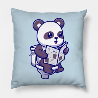 Cute Panda Reading Newspaper On Toilet Cartoon Pillow