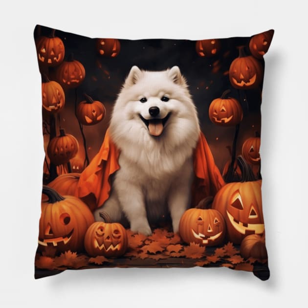 Samoyed pumpkin Halloween Pillow by NatashaCuteShop