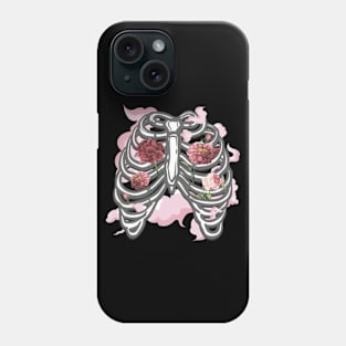 Pink flowers ribcage, spooky Halloween design Phone Case