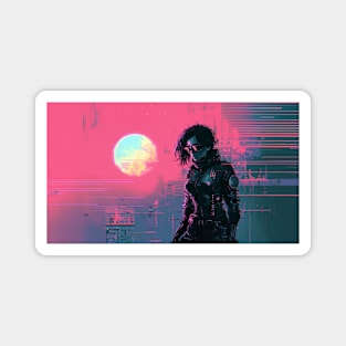 Synthpop 80s Retrowave Girl In Glasses Magnet