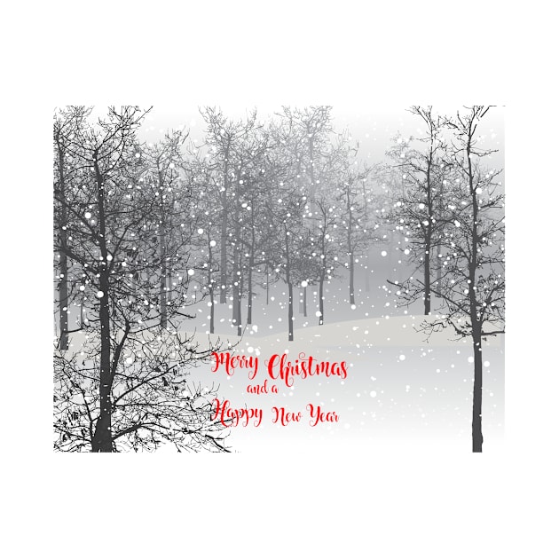 Winter Forest Woods Background snow falling, merry Christmas happy new year by Mashmosh