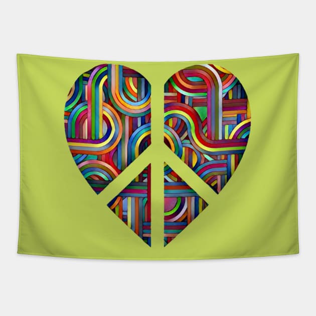 Colorful Abstract Heart-Peace Symbol Tapestry by AlondraHanley