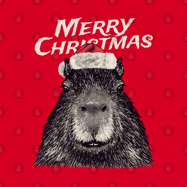 Christmas Capybara | Merry Christmas | Red Santa Hat by anycolordesigns