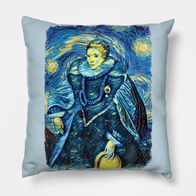 Queen Elizabeth Van Gogh Style Pillow by todos