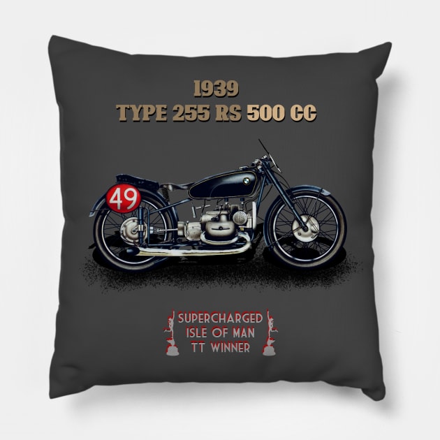 1939 Beemer Type 255 RS 500cc Motorcycle TT winner MotorManiac Pillow by MotorManiac