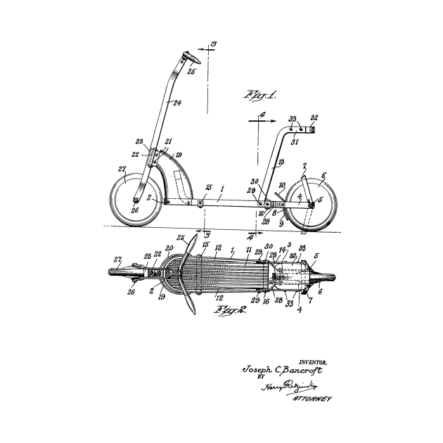 Scooter Vintage Patent Hand Drawing by TheYoungDesigns