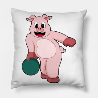 Pig at Bowling with Bowling ball Pillow