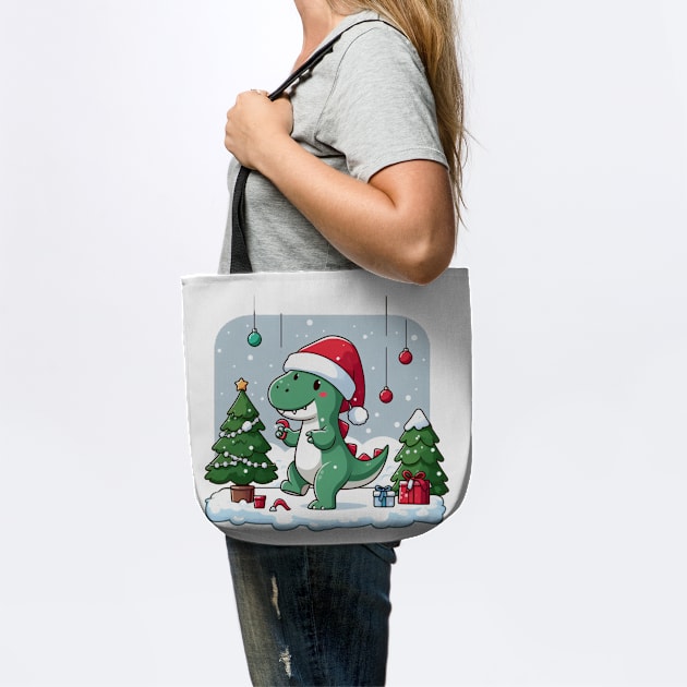 Cute Dino Santa Hat Xmas Cartoon Christmas Dinosaur by Frank Ring