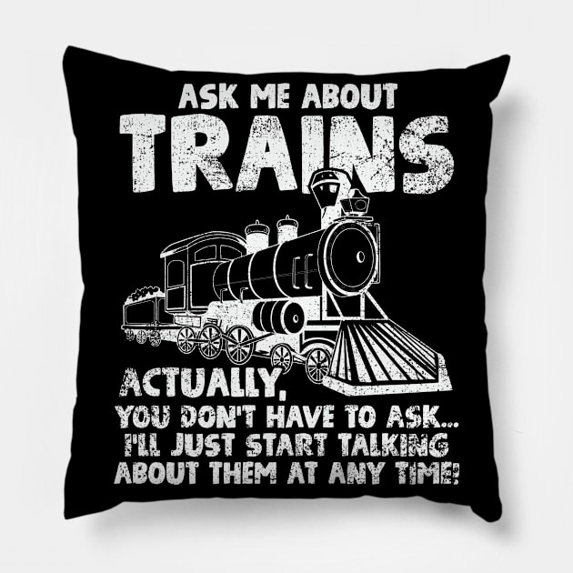 Trains Locomotive Railroad Trainspotter Vintage Pillow by CreativeGiftShop