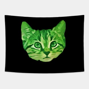 Kitty Face Green Tapestry