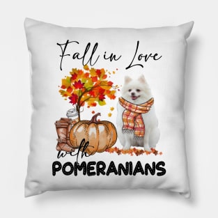 Fall In Love With Pomeranians Fall Pumpkin Thanksgiving Pillow