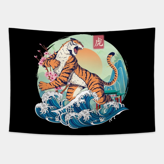 Year of the Tiger Chinese Zodiac Lunar New Year Zen Wave Tapestry by TheBeardComic