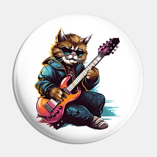 Rockstar Cat Playing Electric Guitar Pin