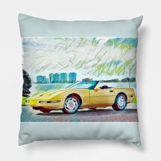 Yellow Chevy Corvette Convertible C4 Pillow