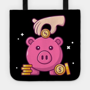 Piggy bank with golden coin cartoon Tote