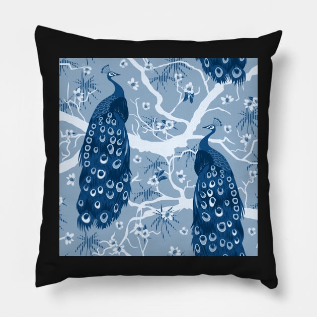 Peacocks in classic blue - Pantone color of the year 2020 Pillow by kobyakov