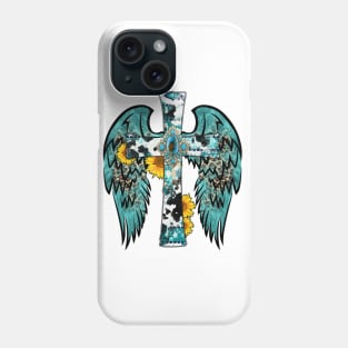 Cross With Turquoise Jewel And With Blue Wings Phone Case